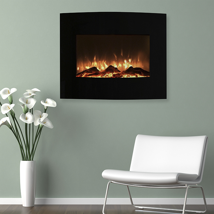Northwest 25" Mini Curved Black Fireplace with Wall and Floor Mount