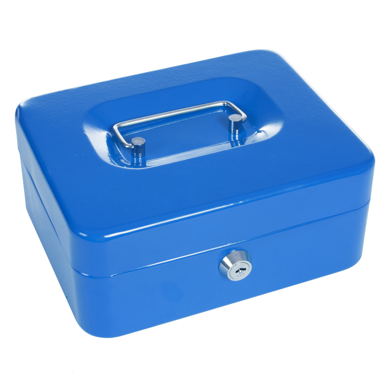 Stalwart 8 Inch Key Lock Blue Cash Box With Coin Tray