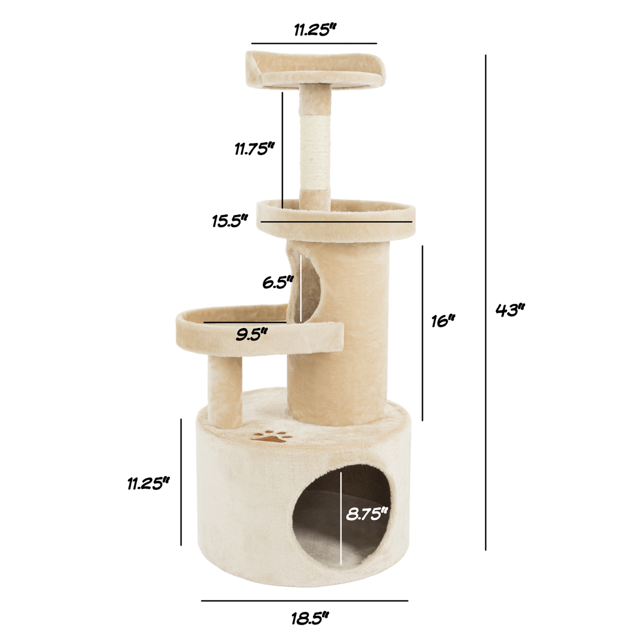 Cat Tree Condo With Tunnel 4 Tier 43in High With Scratching Post Tan