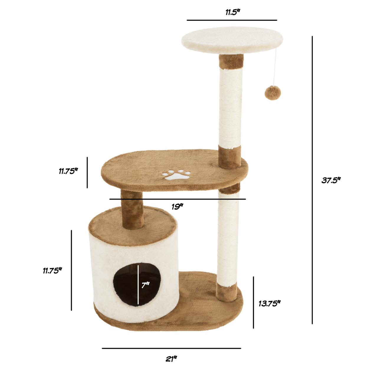 Cat Tree Condo 3 Tier 37.5in High With Condo And Scratching Posts Bro
