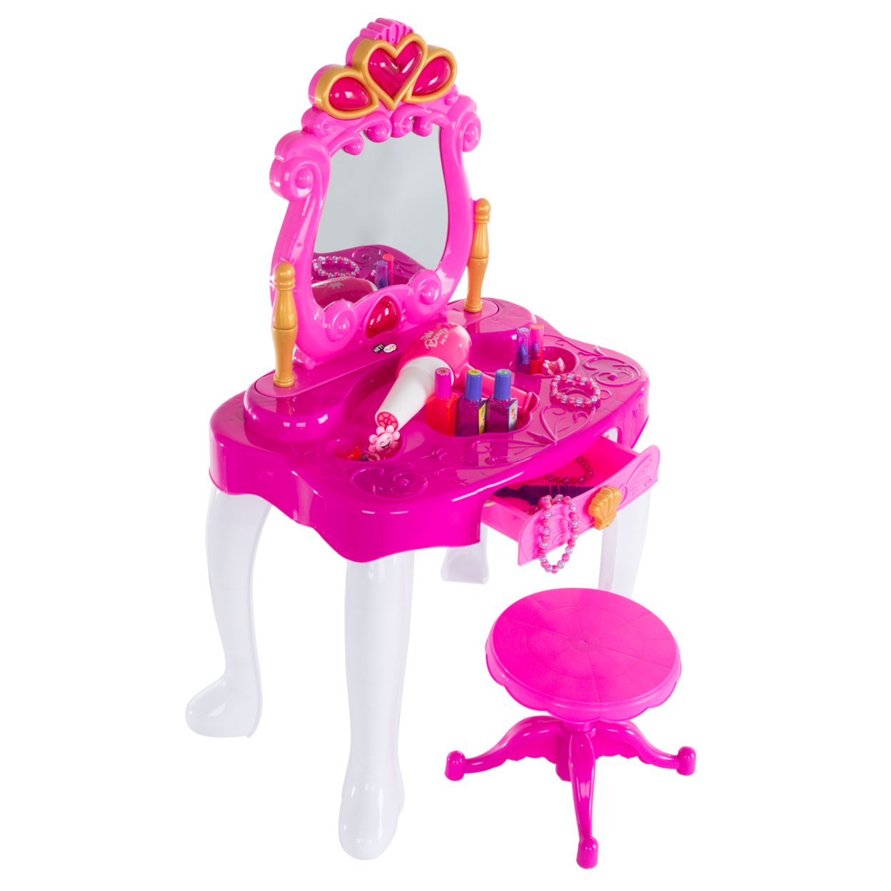 Pretend Play Princess Vanity With Stool Childrens Make Up Table Mirror With Music And Lights