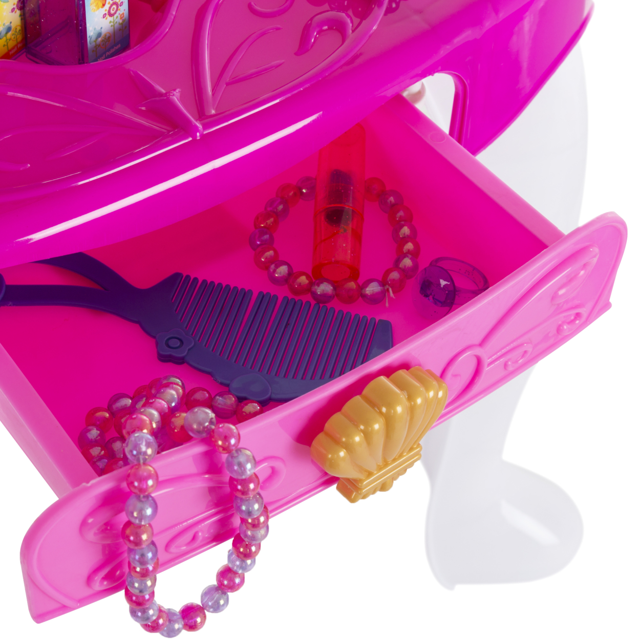 Pretend Play Princess Vanity With Stool Childrens Make Up Table Mirror With Music And Lights