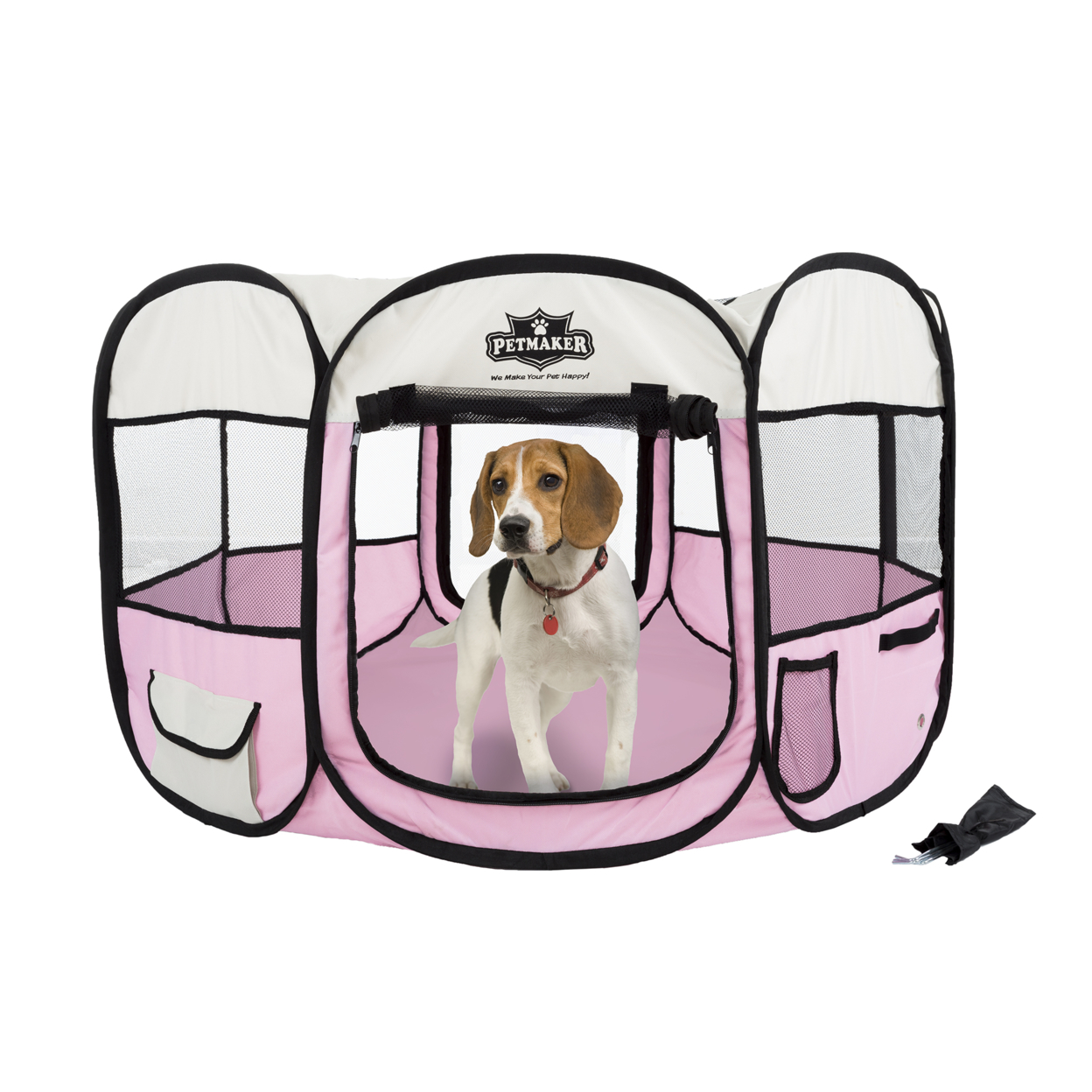 Portable Pop Up Pet Play Pen With Carrying Bag 38in Diameter 24in Pink By PETMAKER