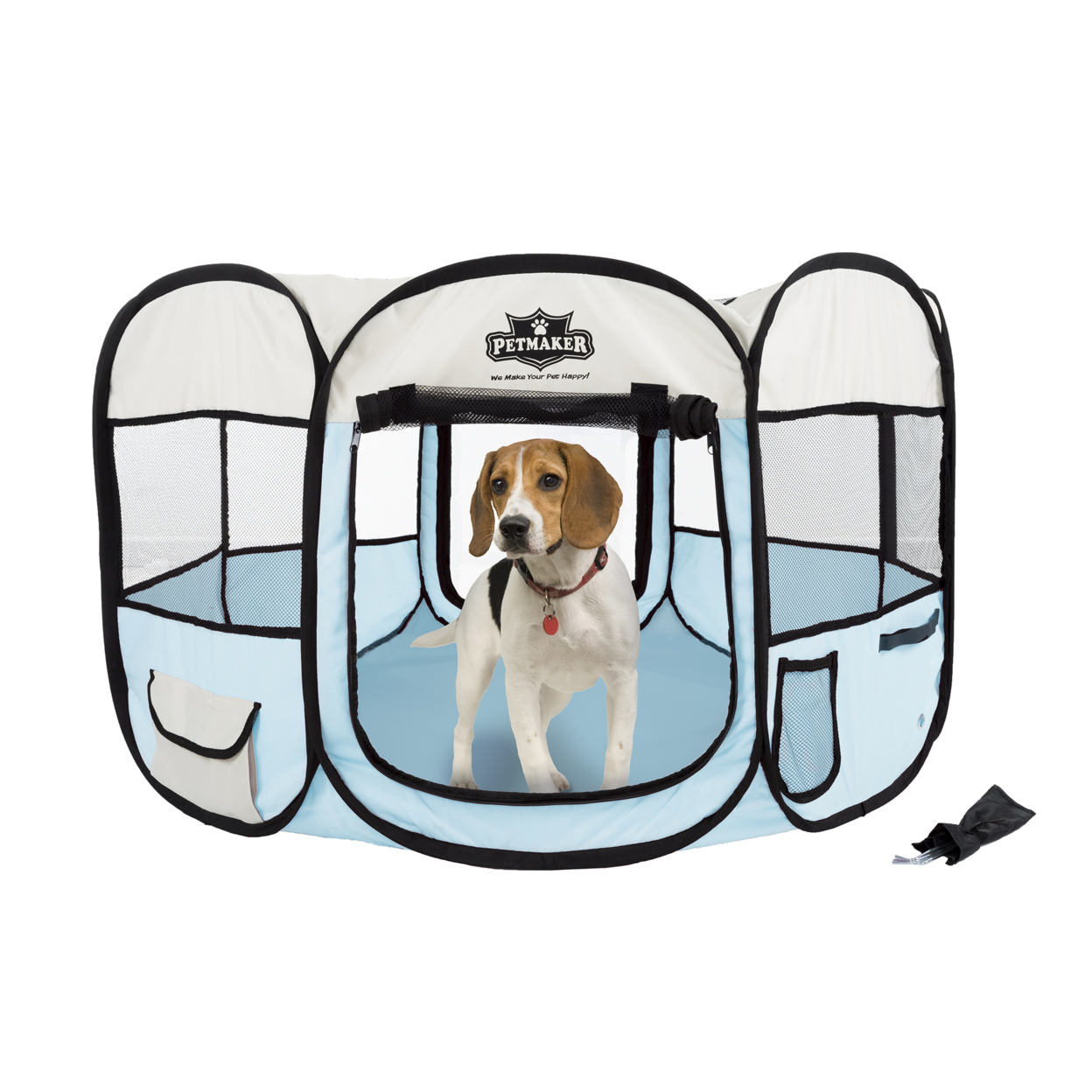 Portable Pop Up Pet Play Pen With Carrying Bag 38in Diameter 24in Blue By PETMAKER