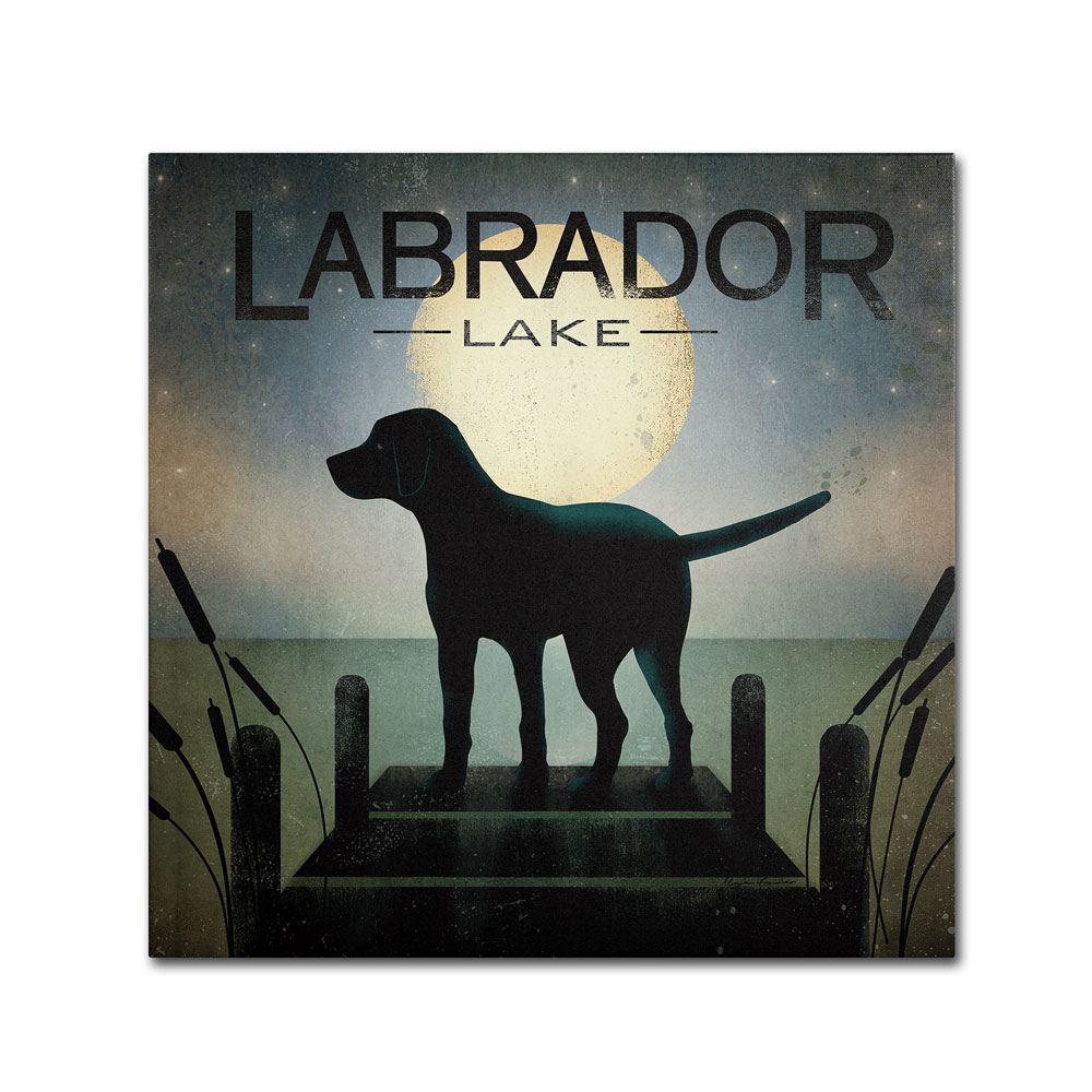 Ryan Fowler 'Moonrise Black Dog Labrador Lake' Huge Canvas Art 35 X 35