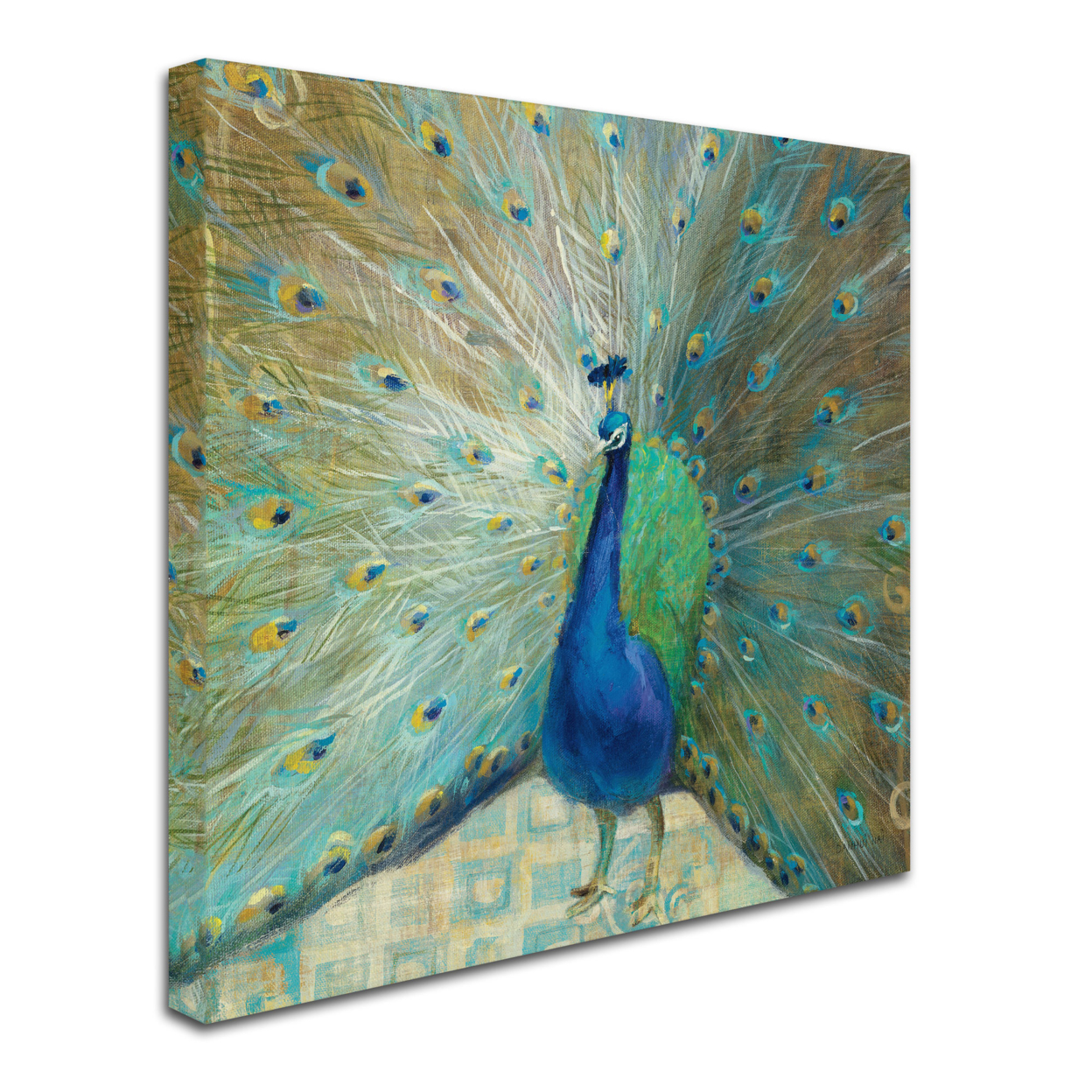 Danhui Nai 'Blue Peacock On Gold' Huge Canvas Art 35 X 35