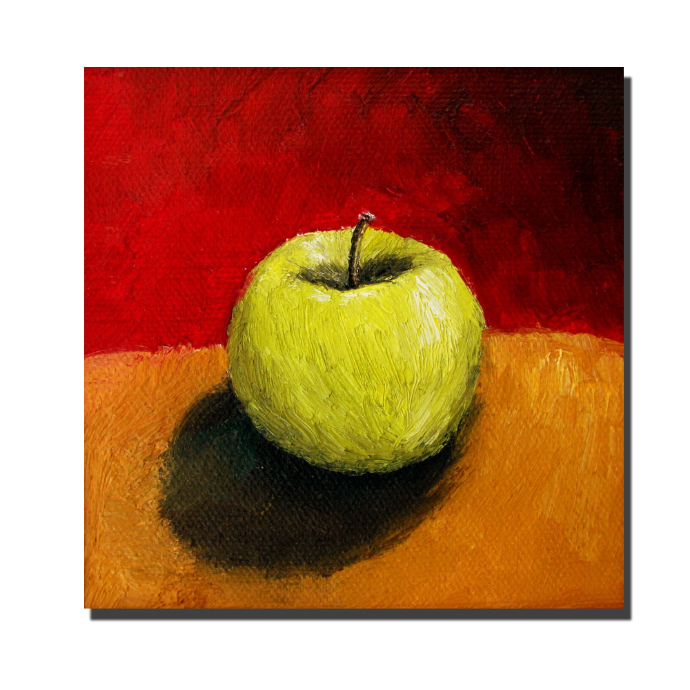 Michelle Calkins ' Granny Smith With Gold And Red' Huge Canvas Art 35 X 35