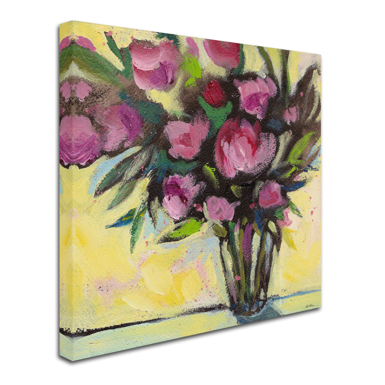 Sheila Golden 'Pink Floral Bouquet' Huge Canvas Art 35 X 35