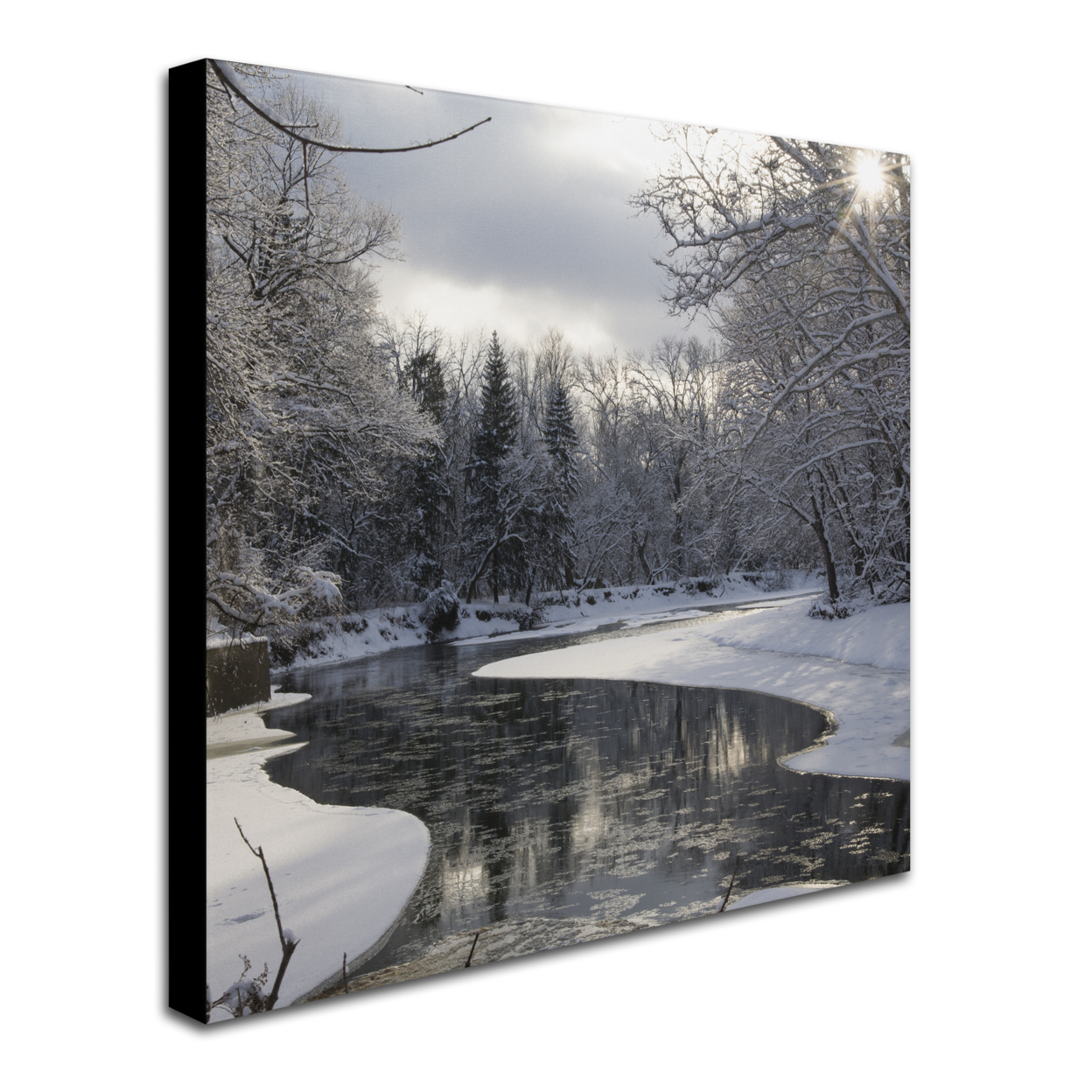 Kurt Shaffer 'Fresh Snowfall On The River' Huge Canvas Art 35 X 35