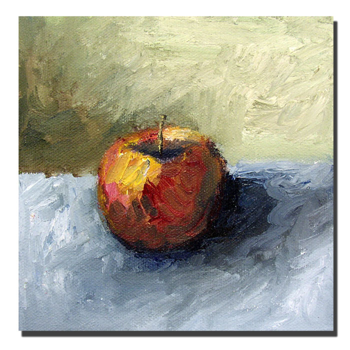 Michelle Calkins 'Apple Still Life With Grey And Olive' Huge Canvas Art 35 X 35