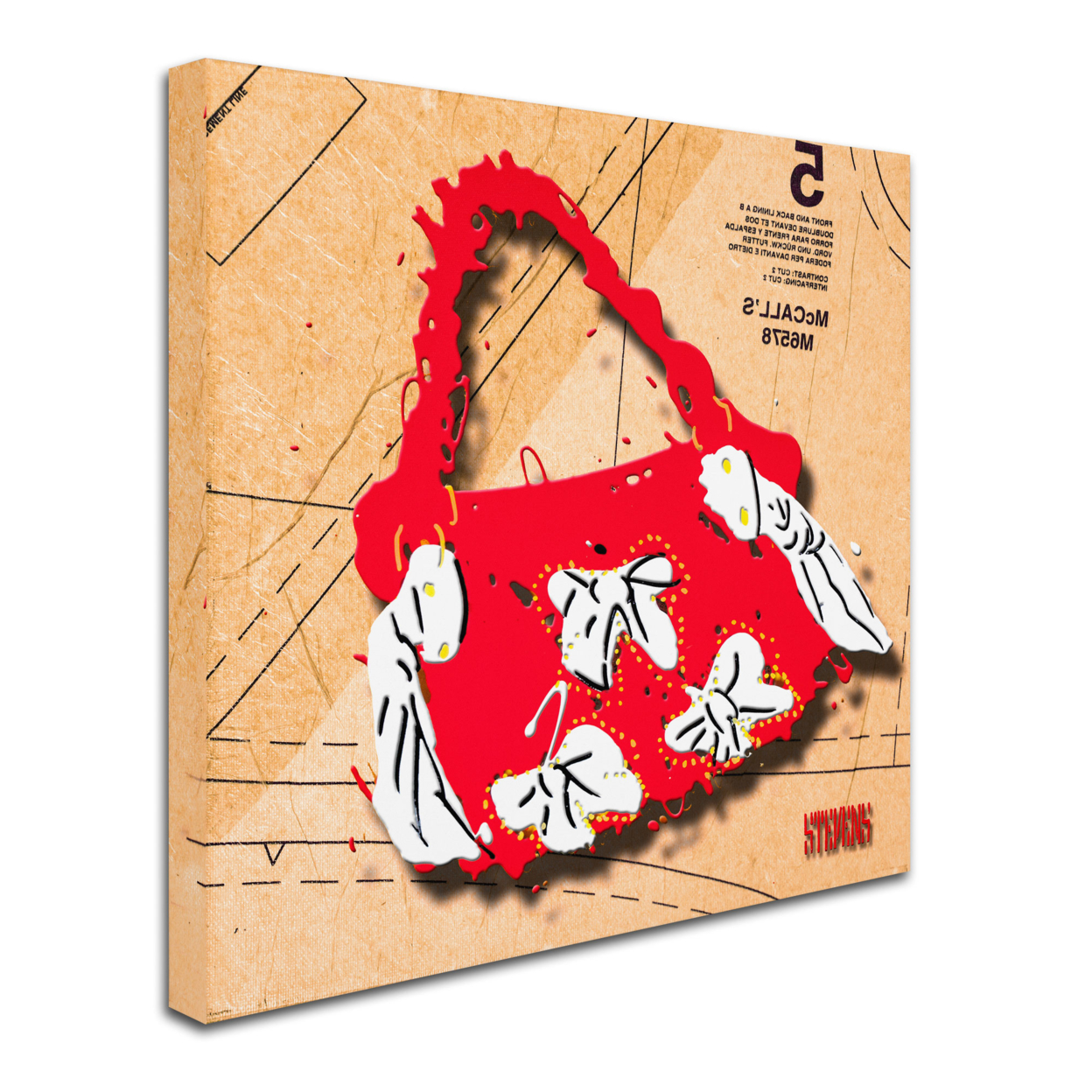 Roderick Stevens 'Bow Purse White On Red' Huge Canvas Art 35 X 35