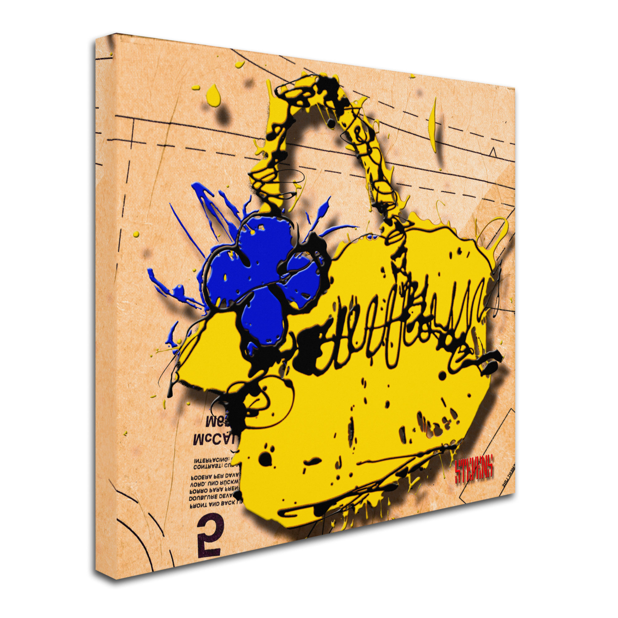 Roderick Stevens 'Flower Purse Blue On Yellow' Huge Canvas Art 35 X 35