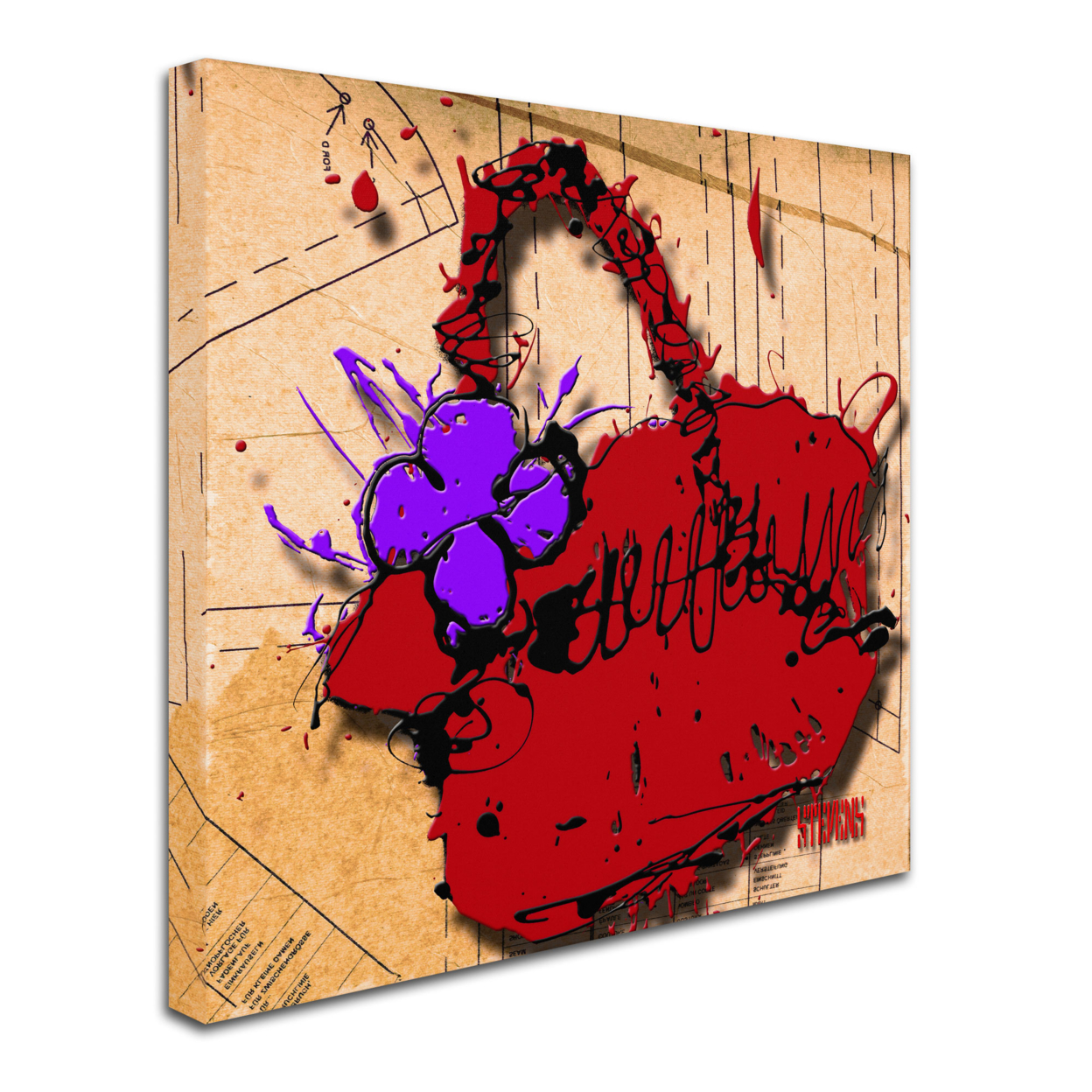 Roderick Stevens 'Flower Purse Purple On Red' Huge Canvas Art 35 X 35