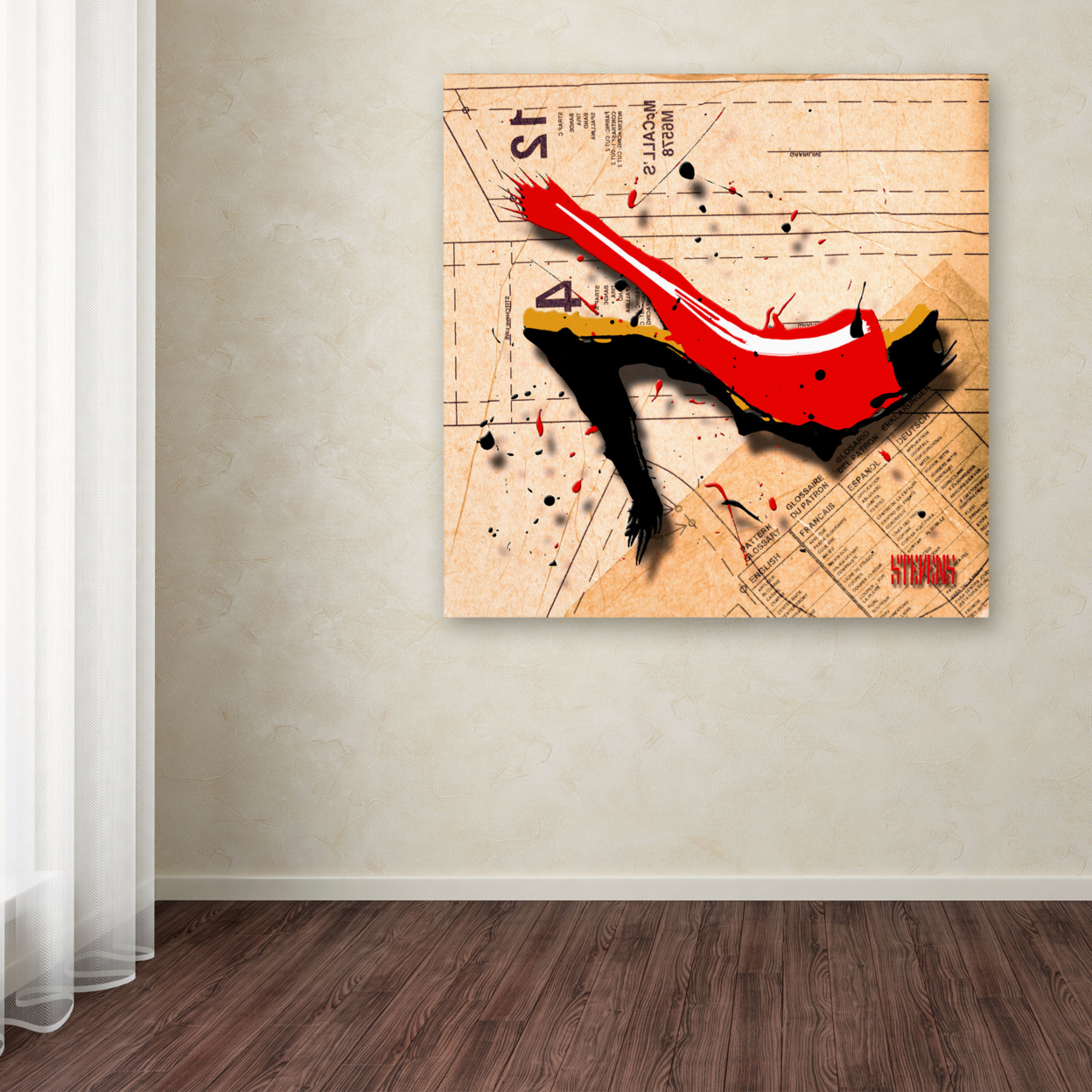 Roderick Stevens 'Suede Heel Red' Huge Canvas Art 35 X 35