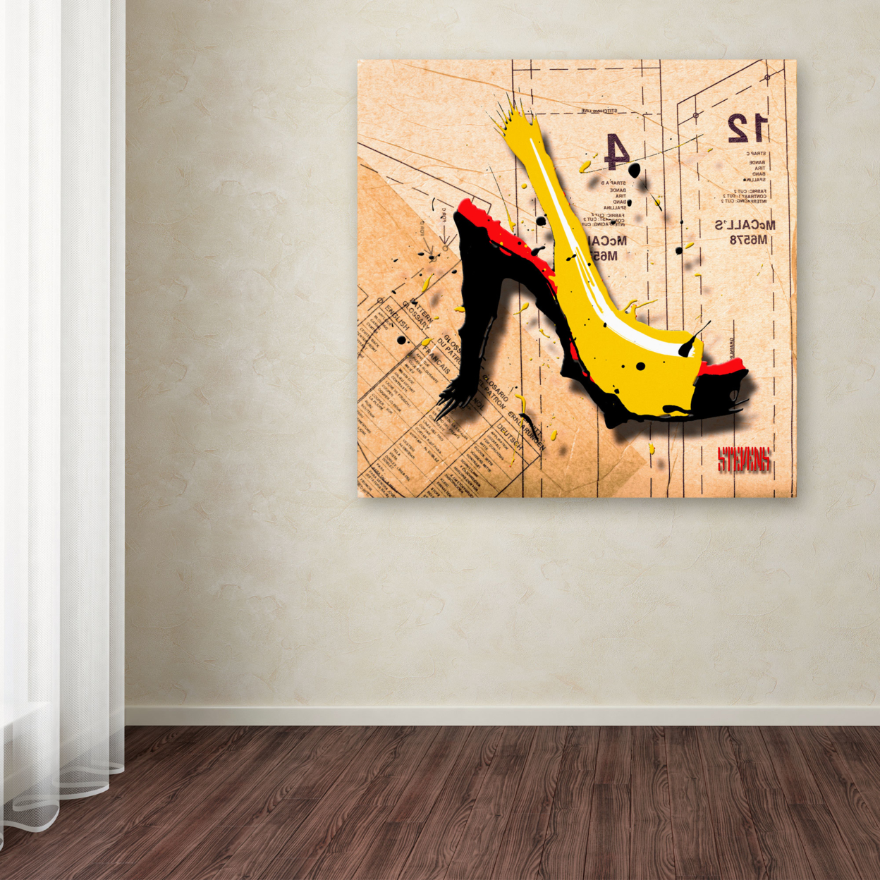Roderick Stevens 'Suede Heel Yellow' Huge Canvas Art 35 X 35