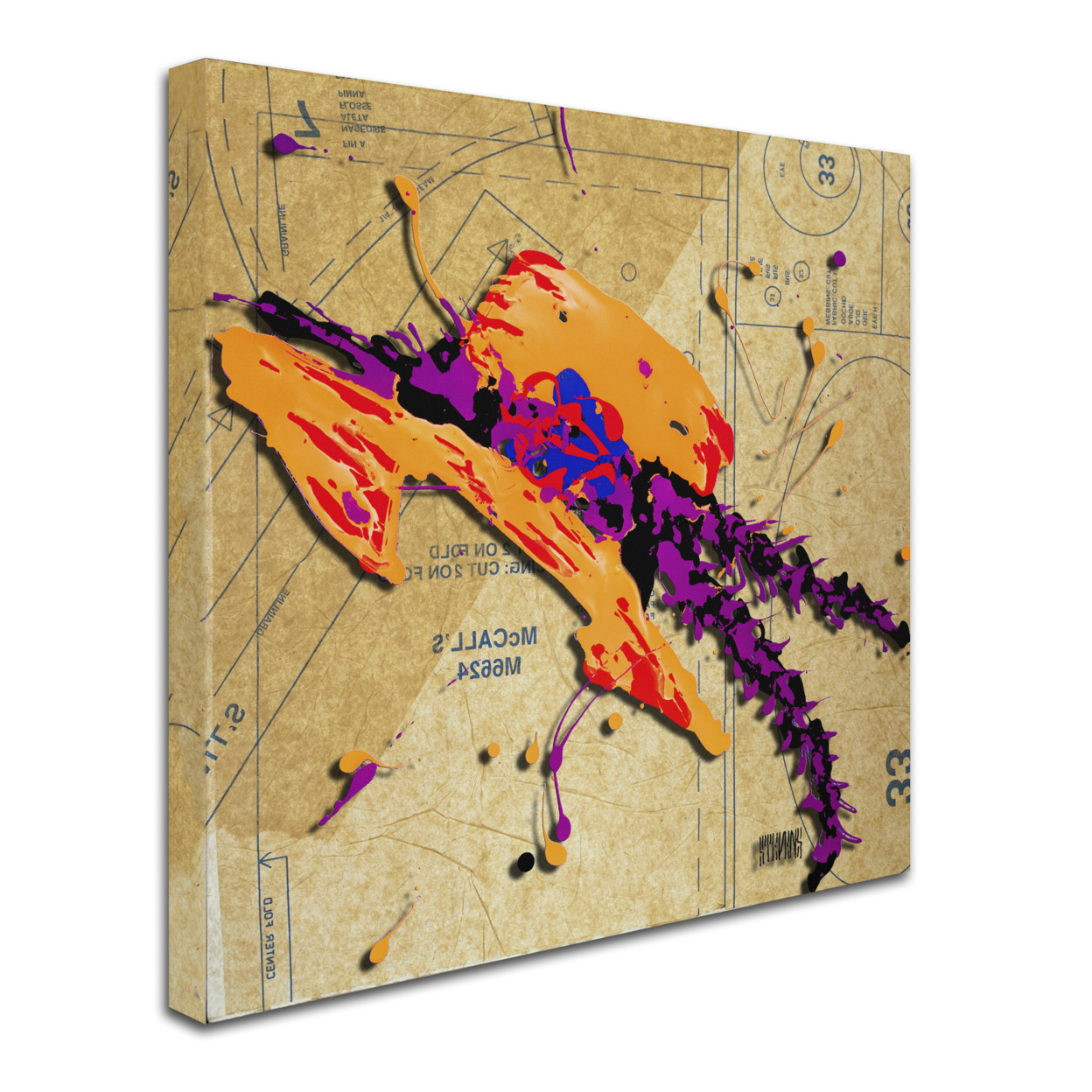Roderick Stevens 'Orange Hat Purple Feathers' Huge Canvas Art 35 X 35