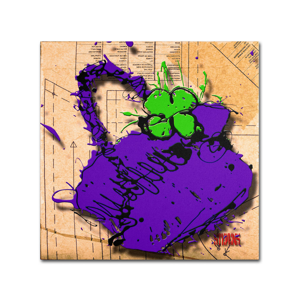 Roderick Stevens 'Flower Purse Green On Purple' Huge Canvas Art 35 X 35