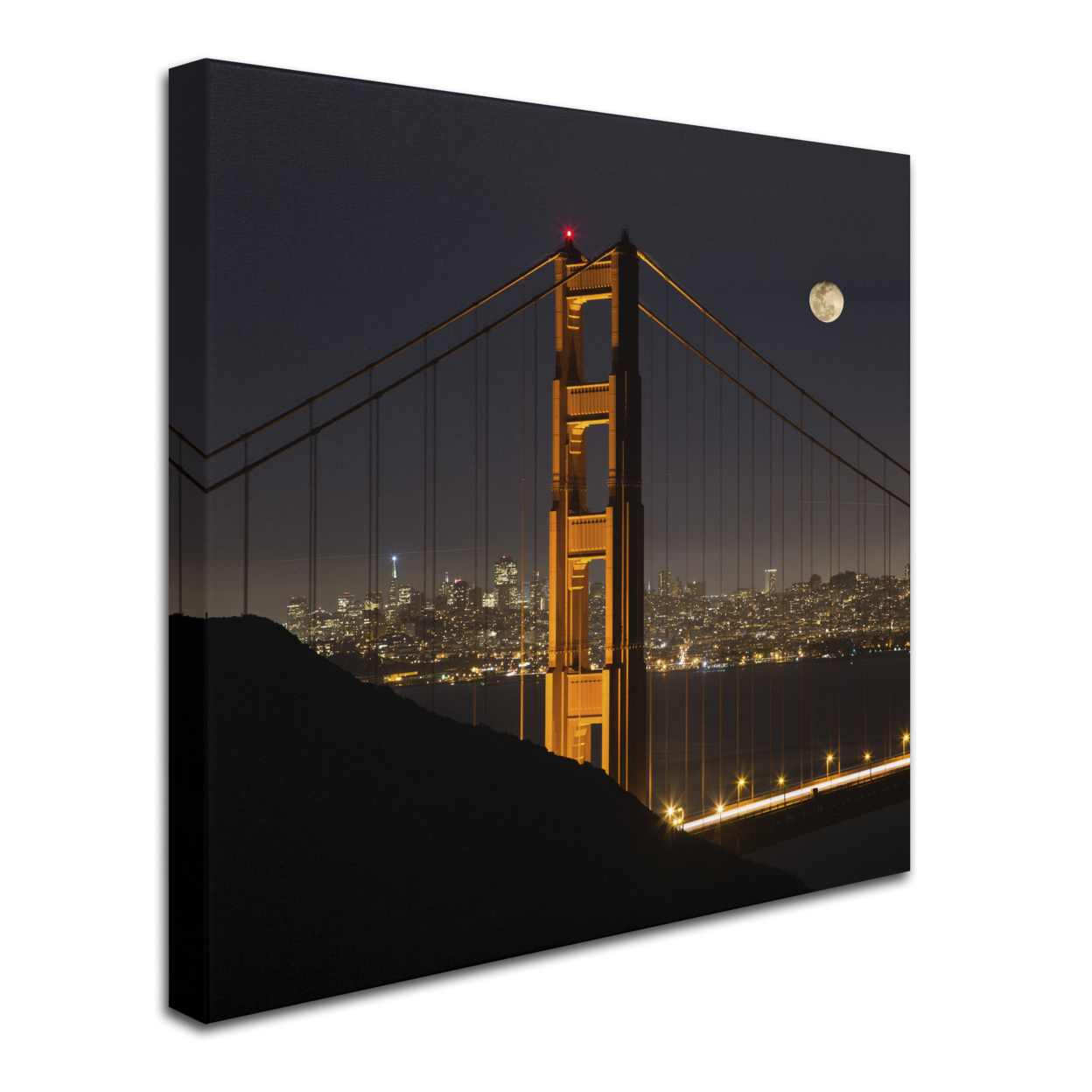 Moises Levy 'Golden Gate And Moon' Huge Canvas Art 35 X 35