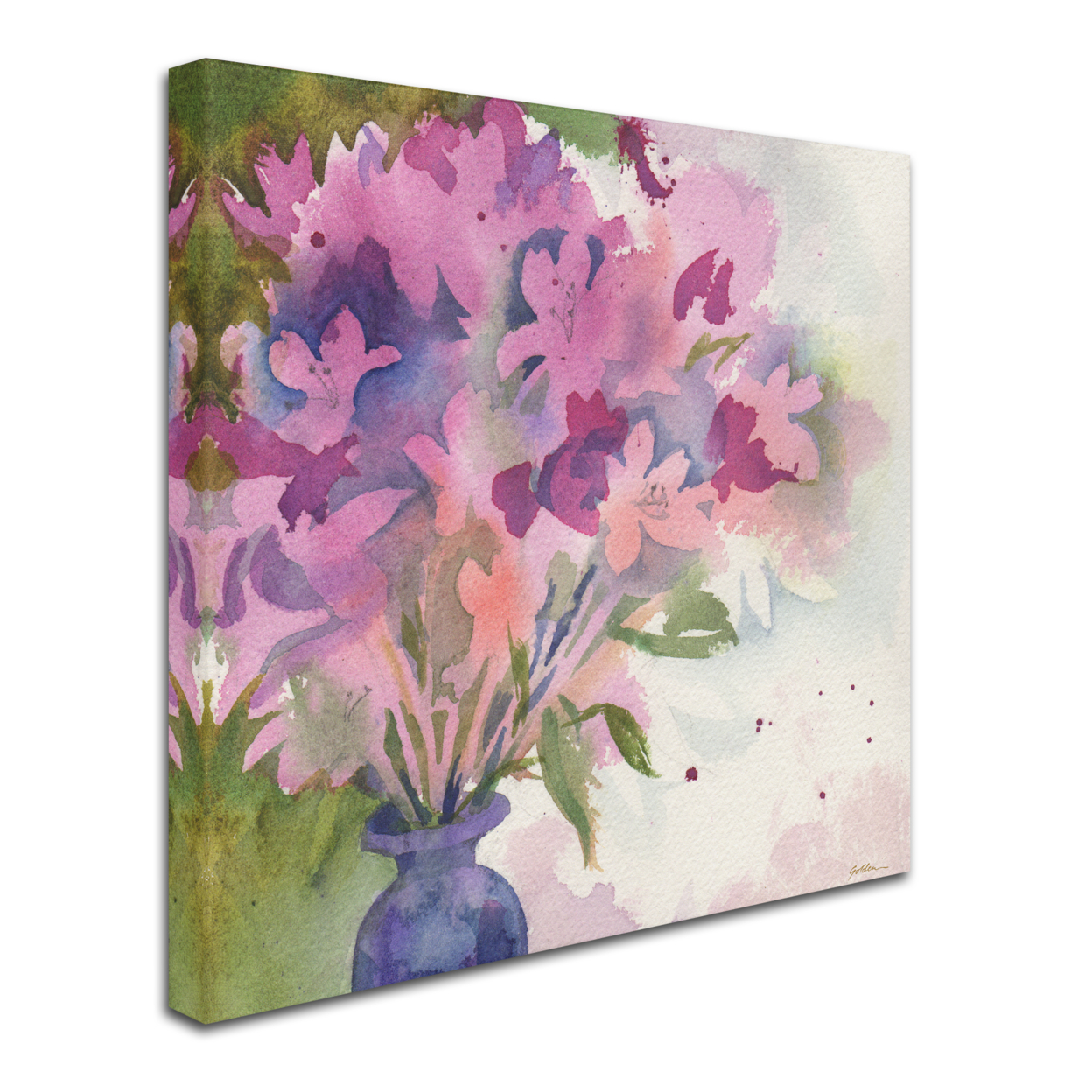 Sheila Golden 'Magenta Blossoms In Blue Vase' Huge Canvas Art 35 X 35