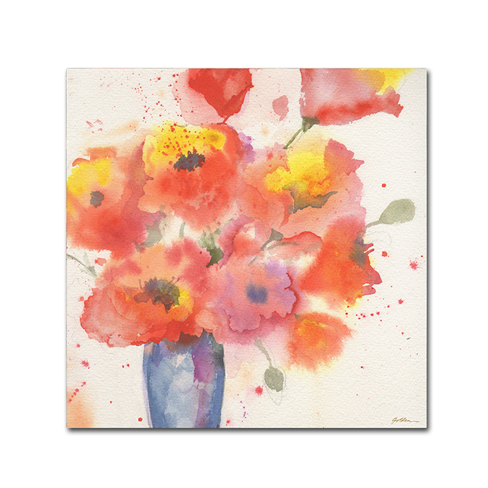 Sheila Golden 'Vase Of Poppies 5' Huge Canvas Art 35 X 35