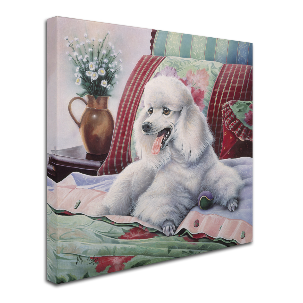 Jenny Newland 'White Poodle' Huge Canvas Art 35 X 35