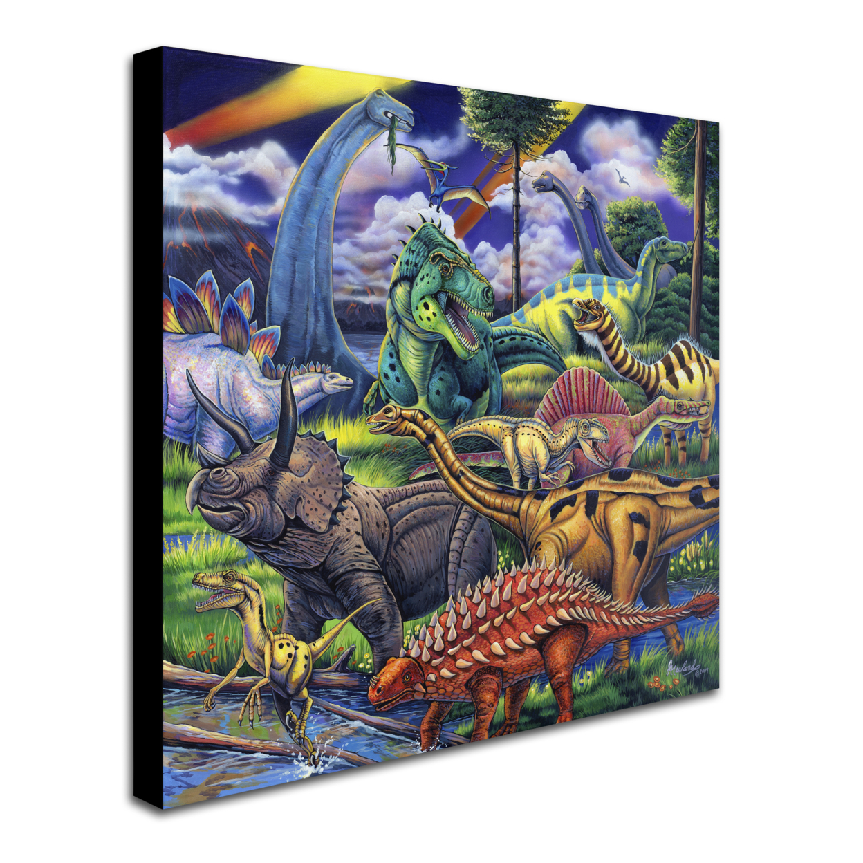 Jenny Newland 'Dinosaur Friends' Huge Canvas Art 35 X 35
