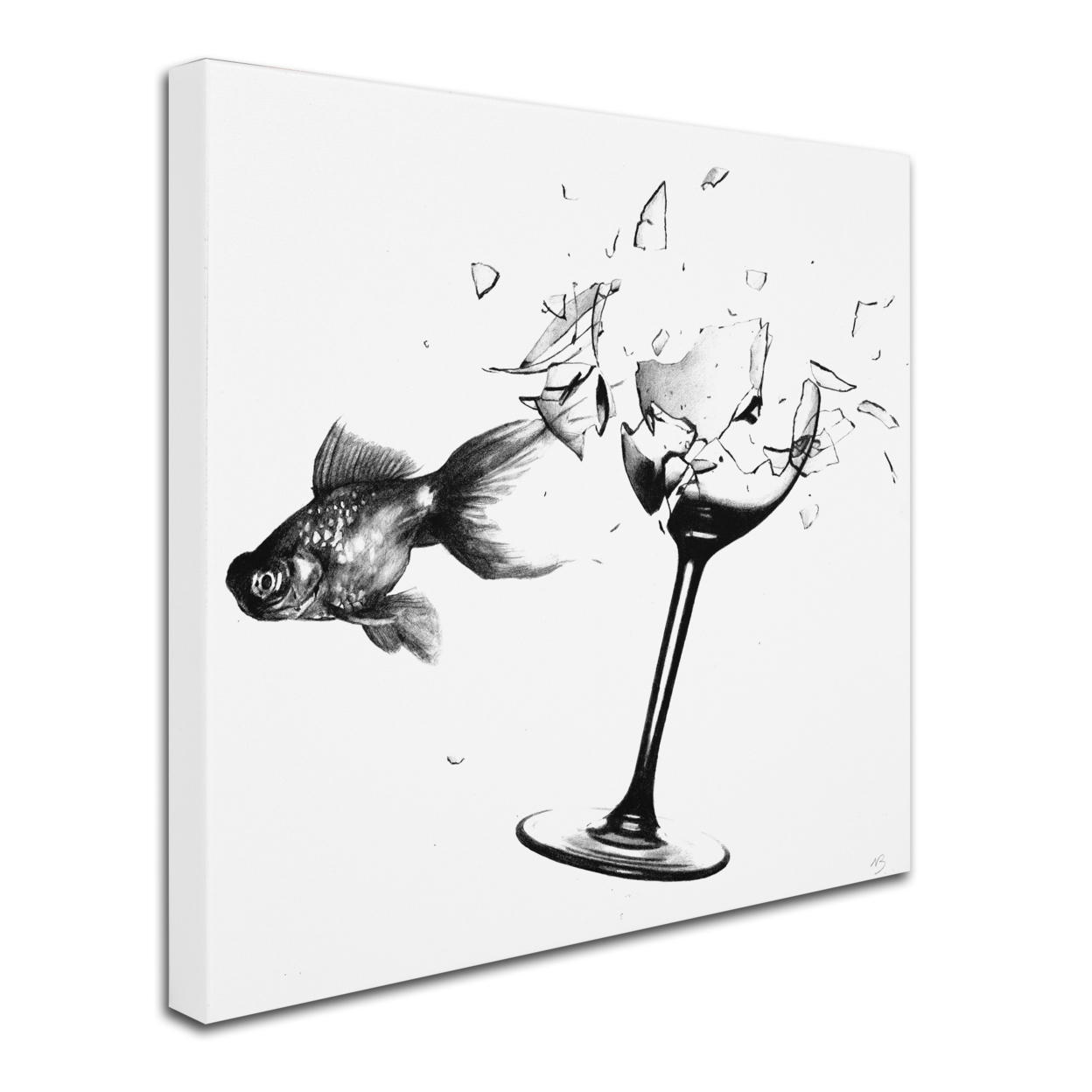 Nick Bantock 'Fish & Wine Glass' Huge Canvas Art 35 X 35