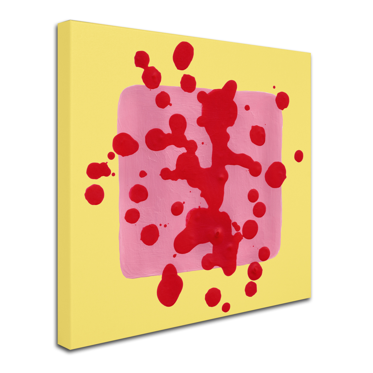 Amy Vangsgard 'Pink Square On Yellow ' Huge Canvas Art 35 X 35
