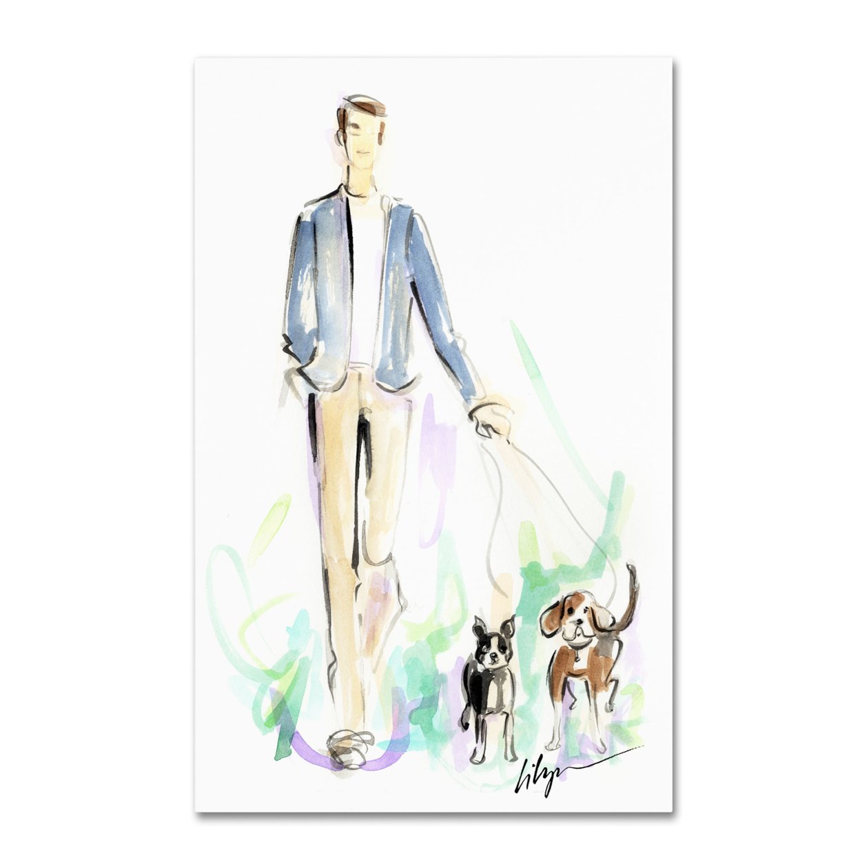 Jennifer Lilya 'Dog Walking' Canvas Art 16 X 24
