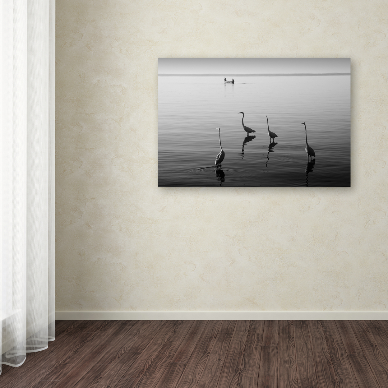 Moises Levy '4 Herons And Boat' Canvas Art 16 X 24