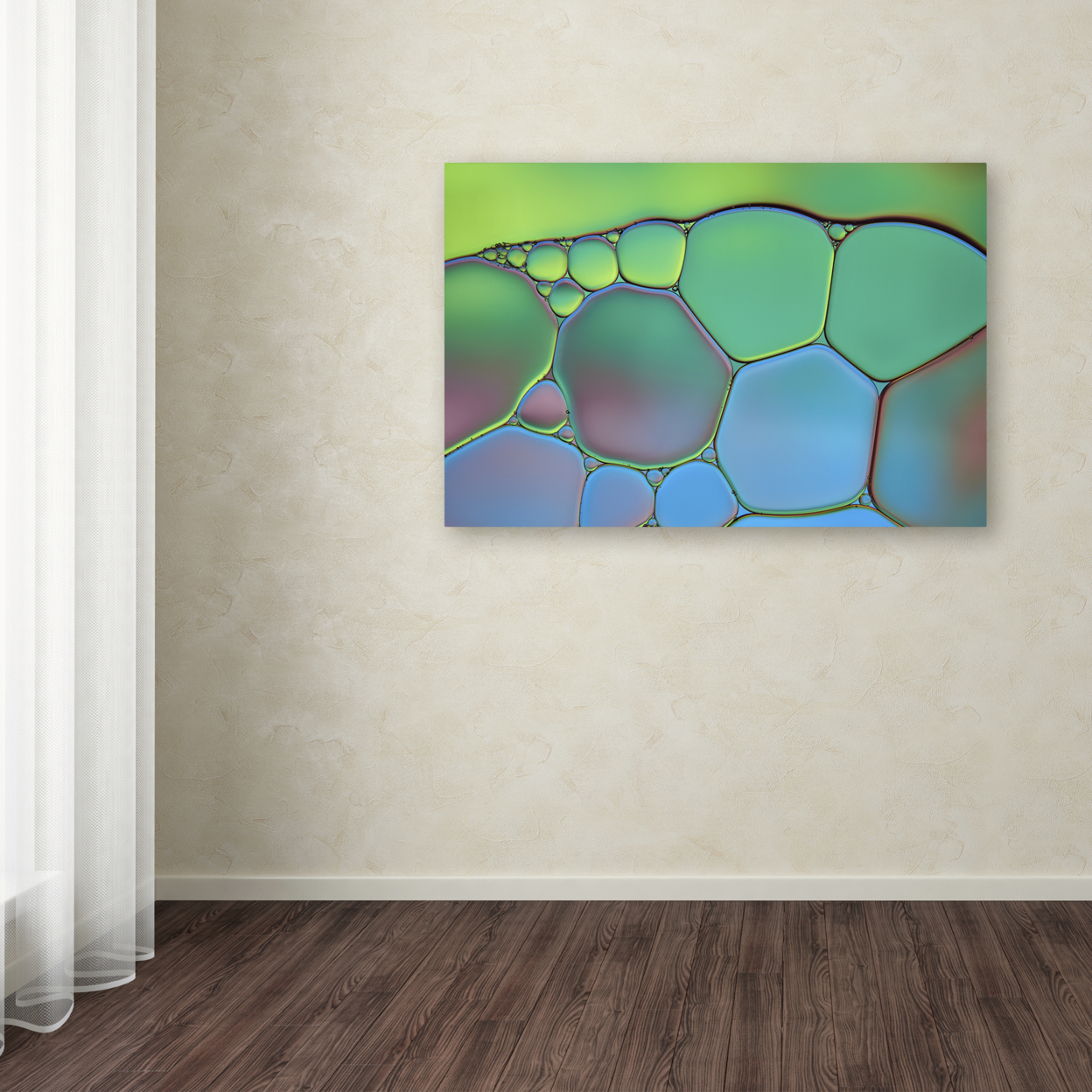 Cora Niele 'Lime Green And Blue Stained Glass' Canvas Art 16 X 24