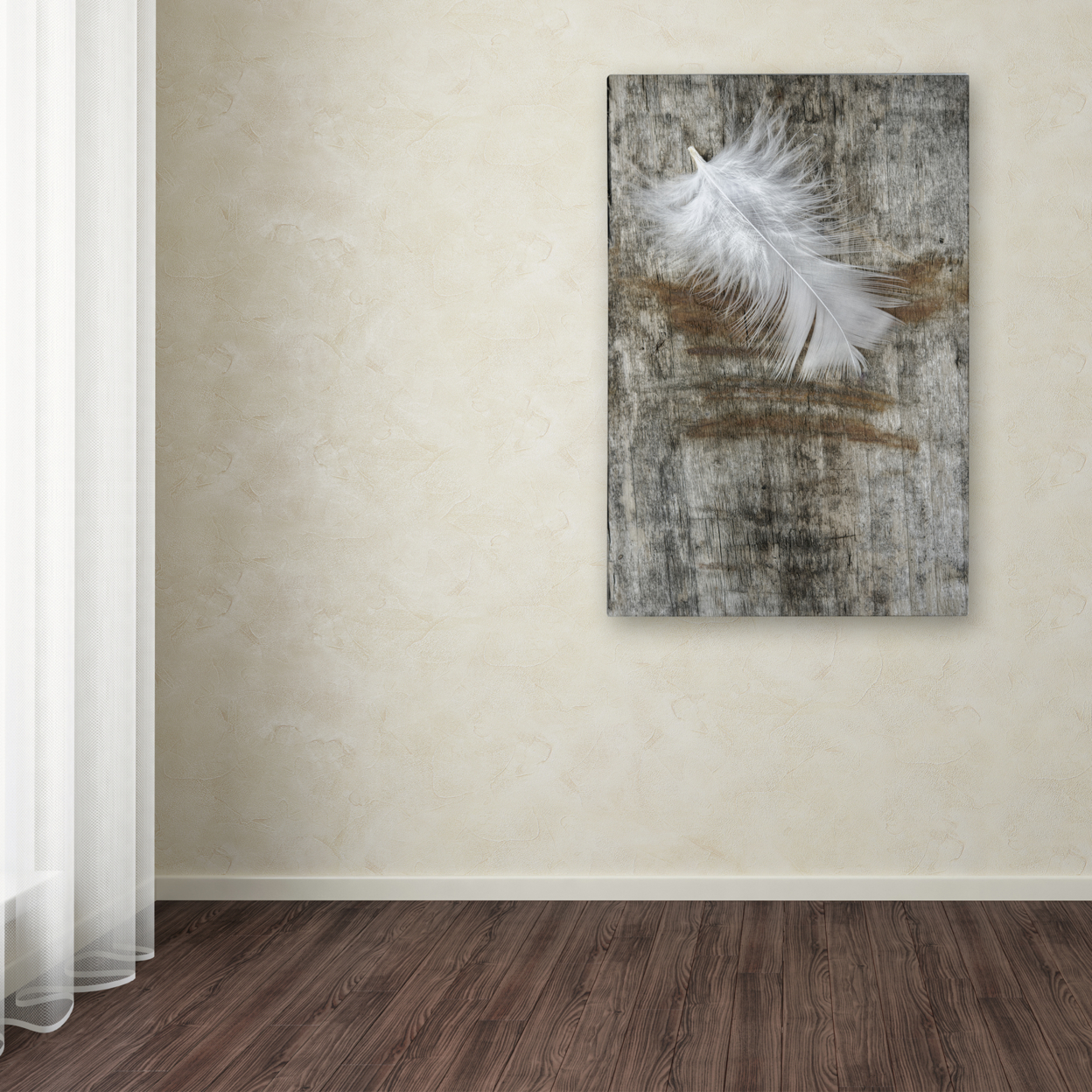 Cora Niele 'White Feather On Wood' Canvas Art 16 X 24