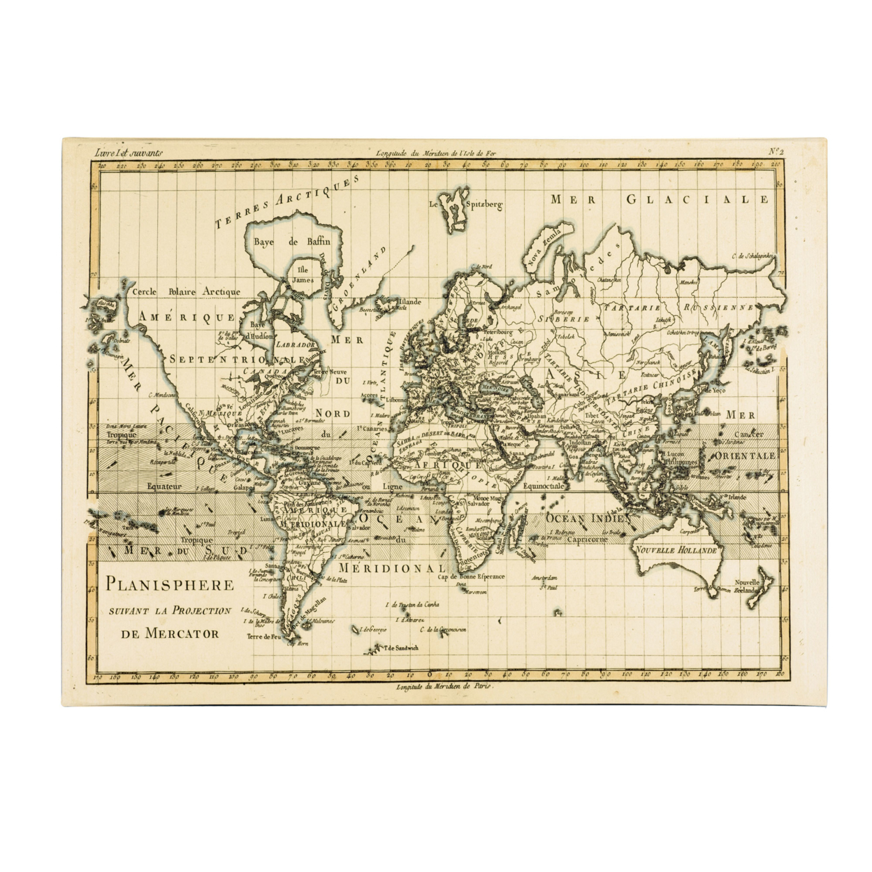 Charles Bonne 'Mercator Map Of The World' Canvas Art 16 X 24