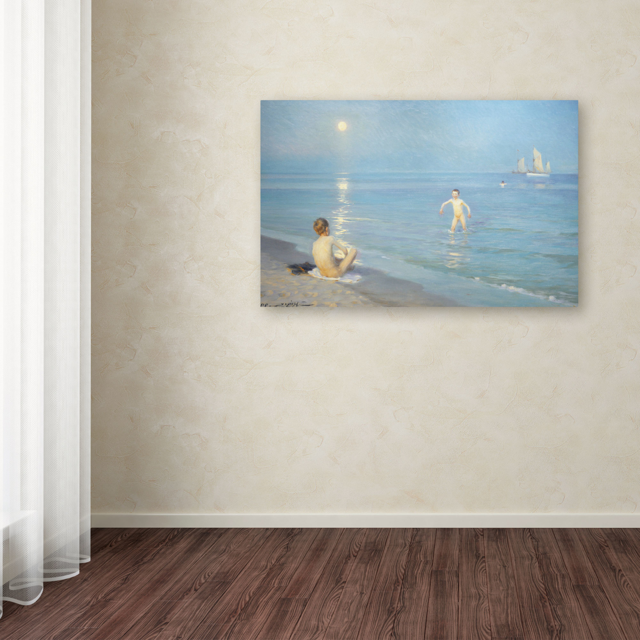 Boys On The Seashore In A Summer Night' Canvas Art 16 X 24