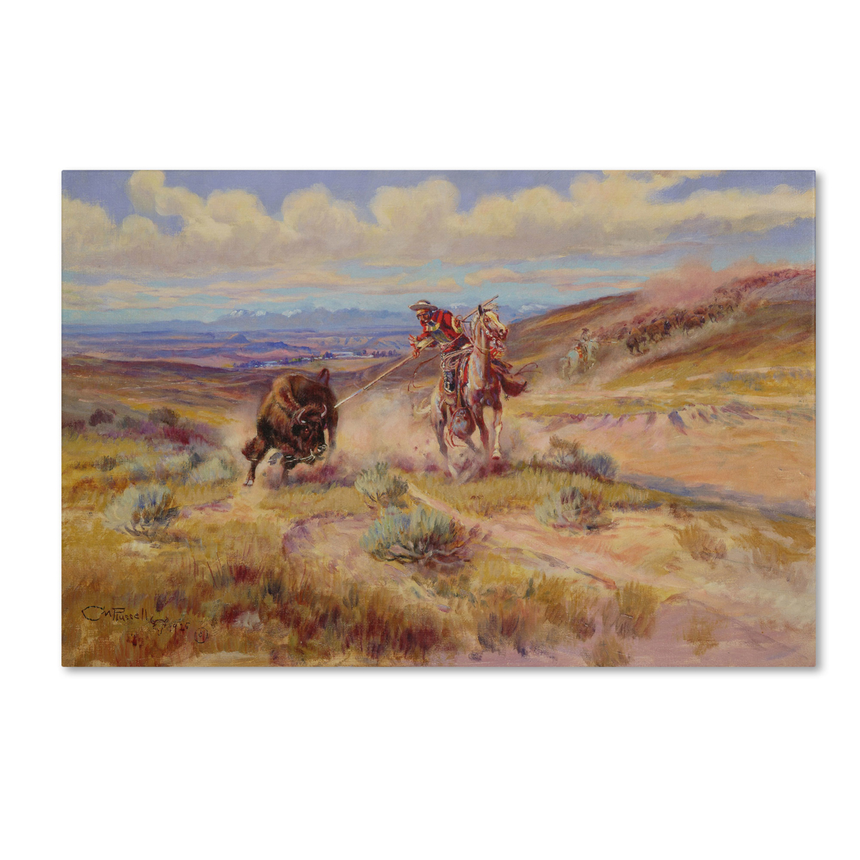 Charles Russell 'Spearing A Buffalo 1925' Canvas Art 16 X 24