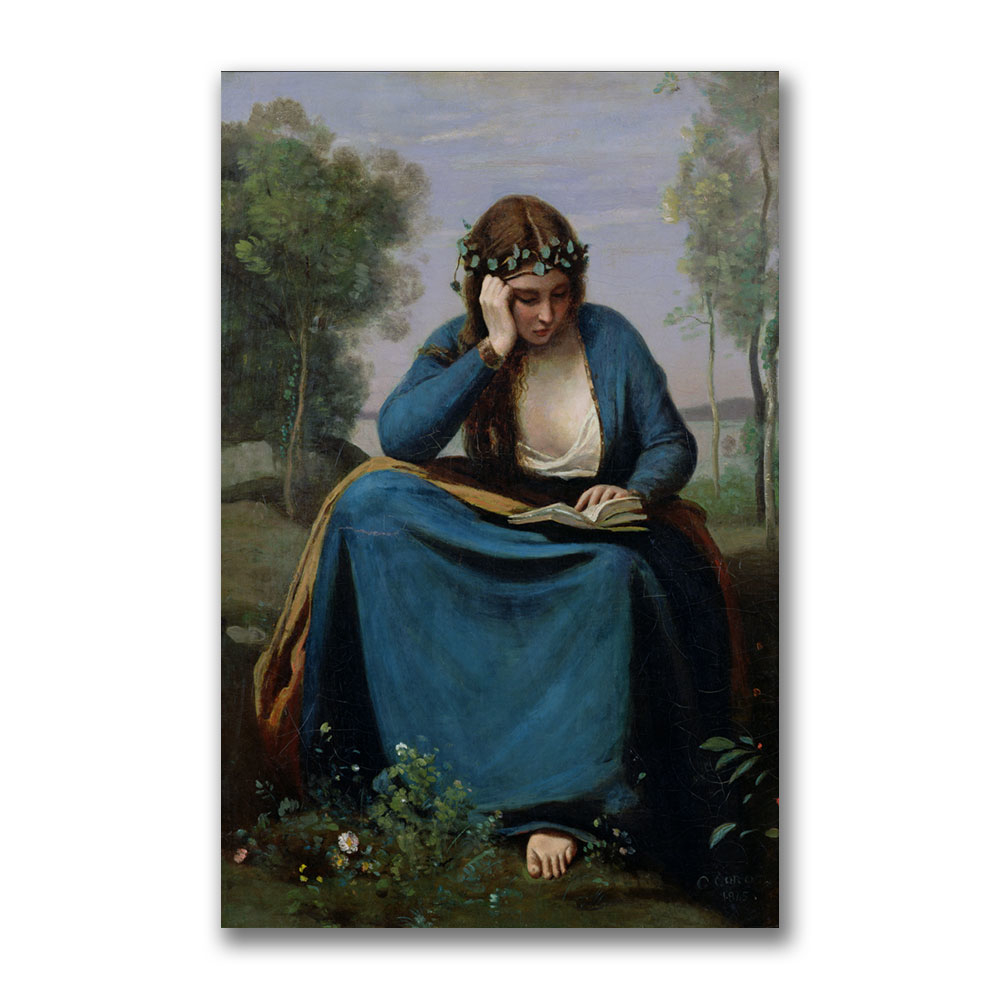 Jean Baptiste Corot 'The Reader Crowned With Flowers' Canvas Art 16 X 24