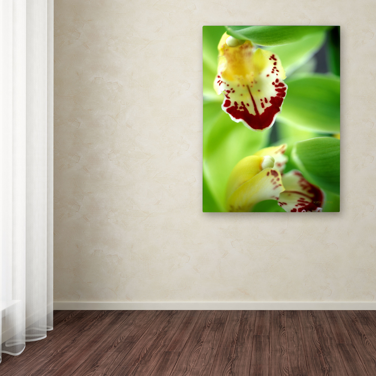 Kathy Yates 'Cymbidium Seafoam Emerald Orchid' Canvas Art 16 X 24