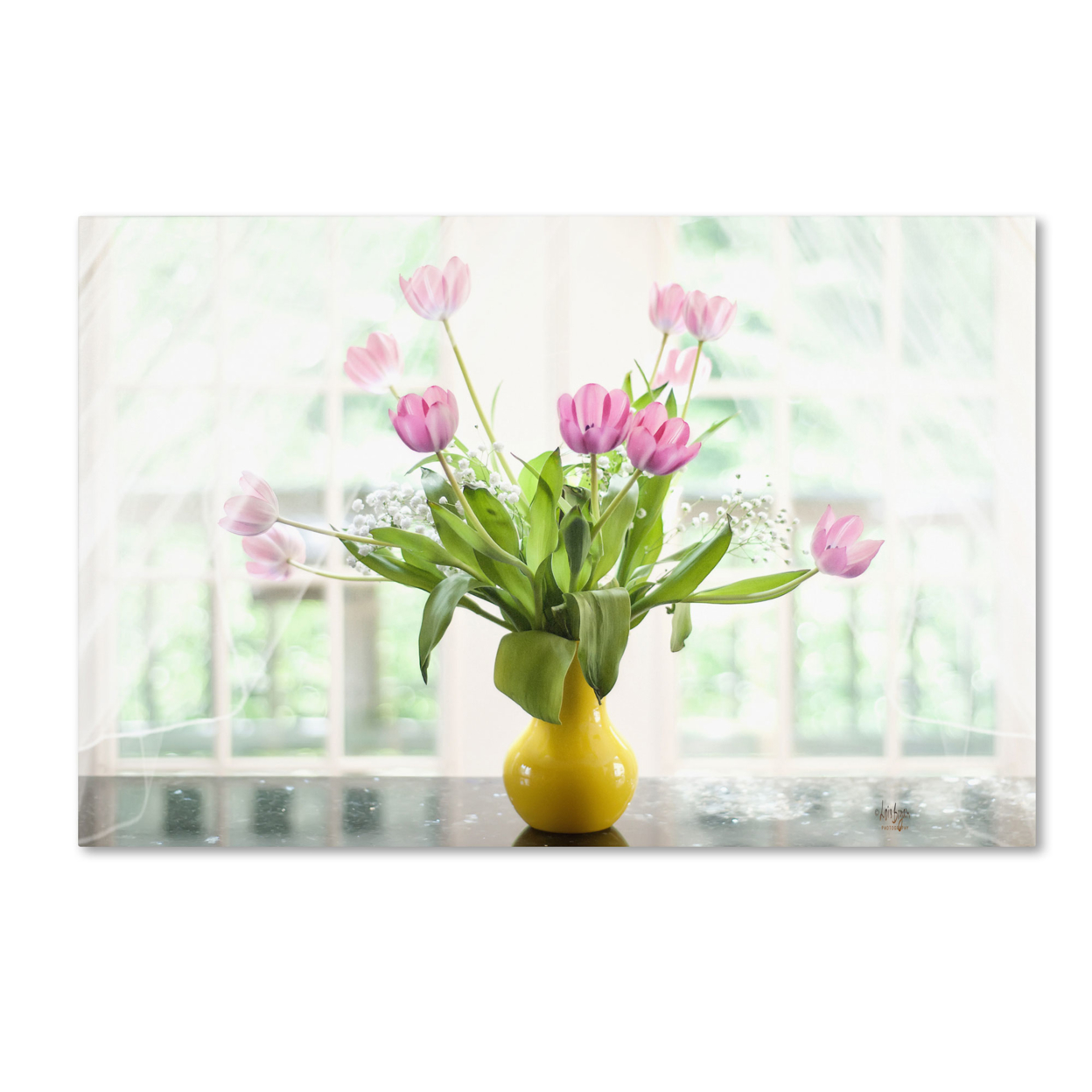 Lois Bryan 'Pink Tulips In The Window' Canvas Art 16 X 24