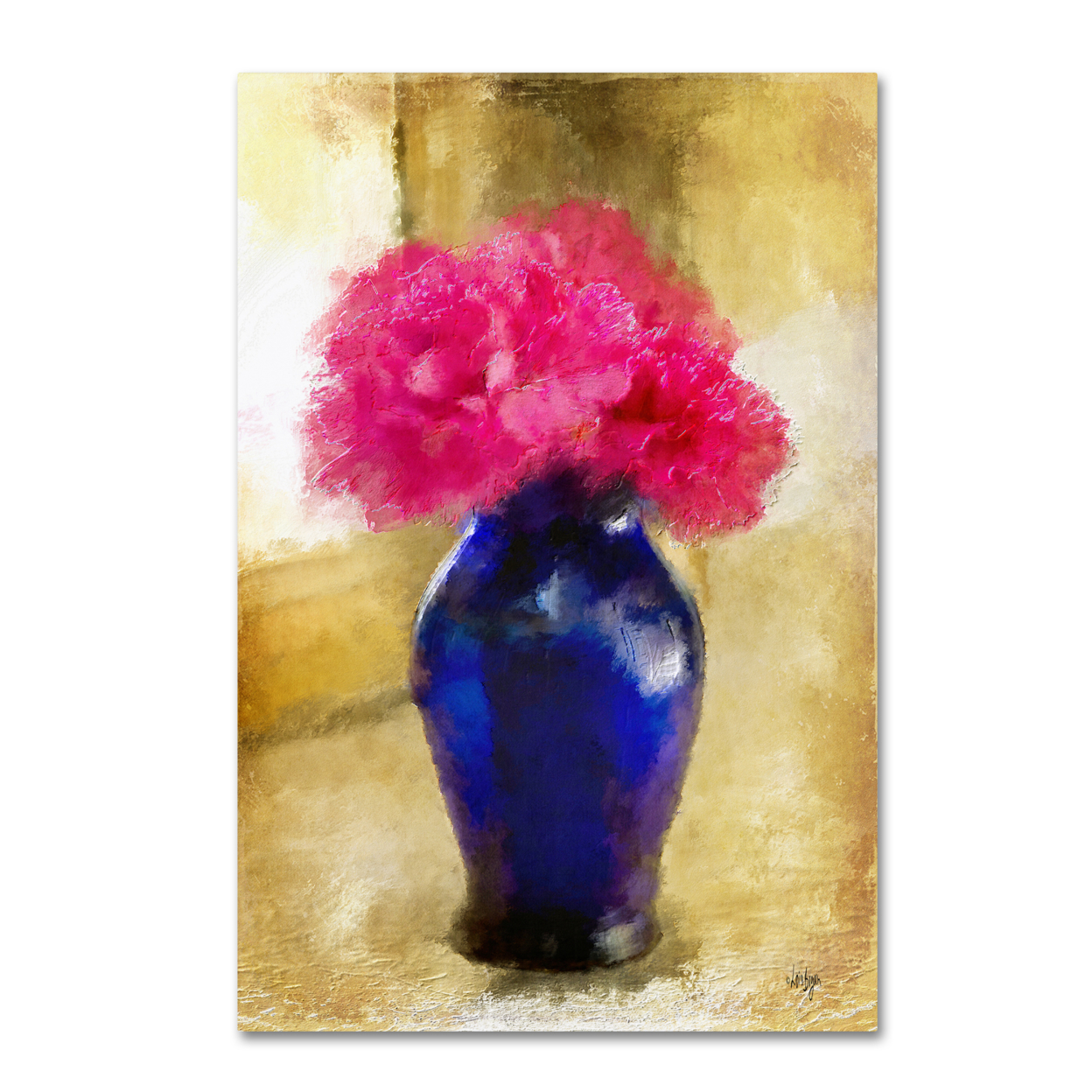 Lois Bryan 'Pink Carnations In Cobalt Blue Vase' Canvas Art 16 X 24