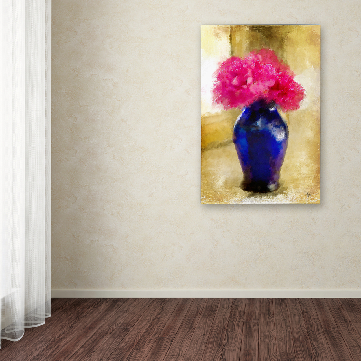 Lois Bryan 'Pink Carnations In Cobalt Blue Vase' Canvas Art 16 X 24