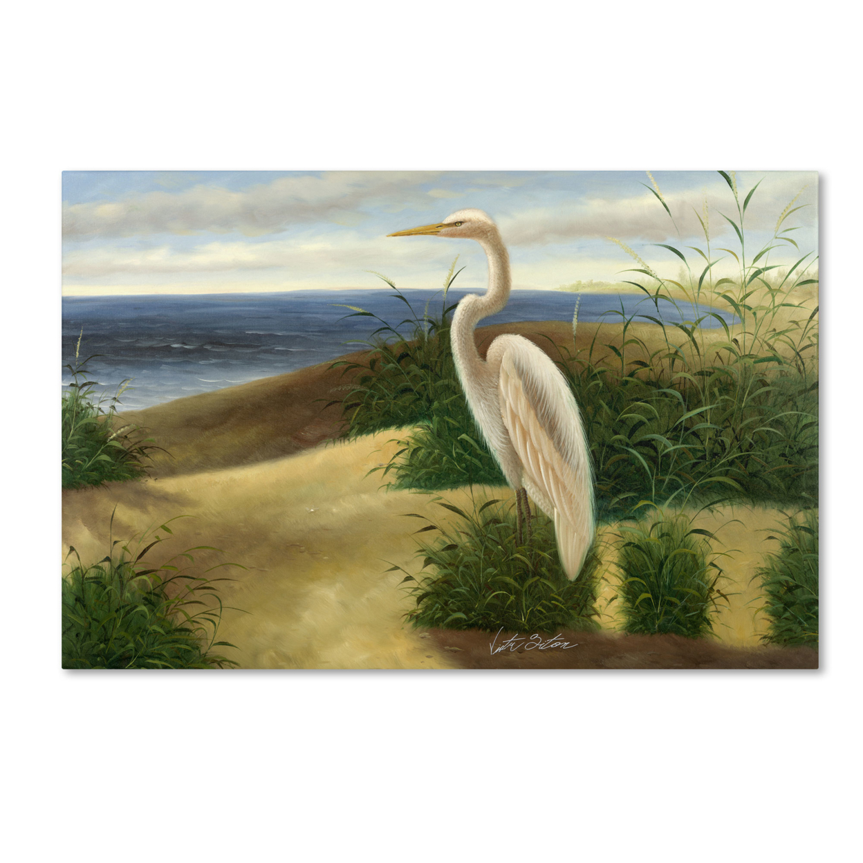Victor Giton 'One Heron At The Beach' Canvas Art 16 X 24