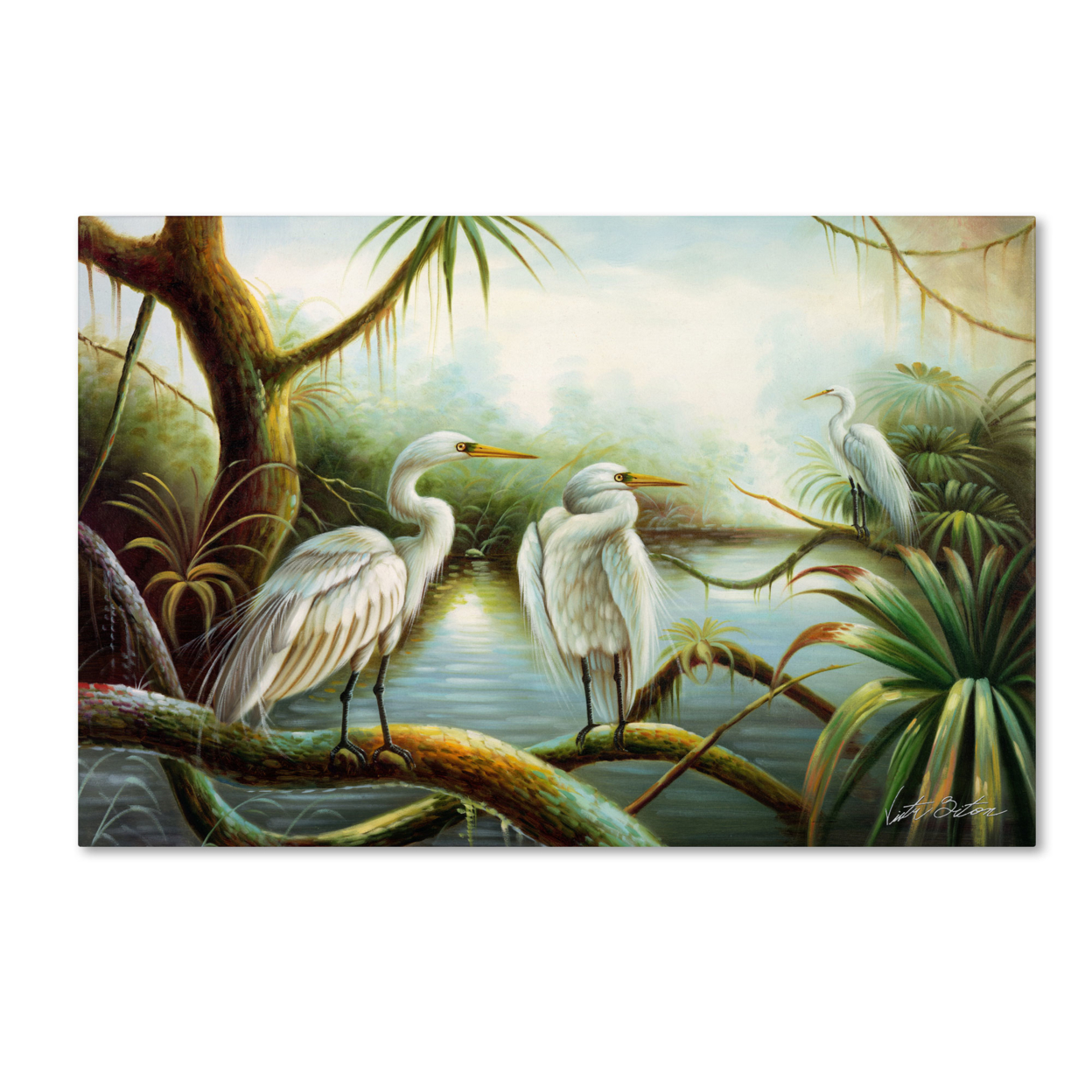 Victor Giton 'Three Herons' Canvas Art 16 X 24