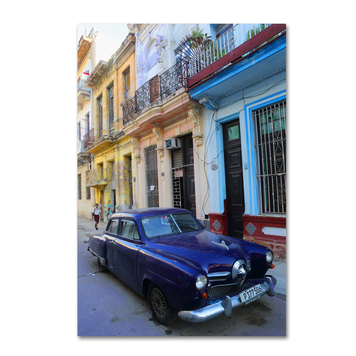 Masters Fine Art 'Vatage Blue Studebaker In Havana' Canvas Art 16 X 24