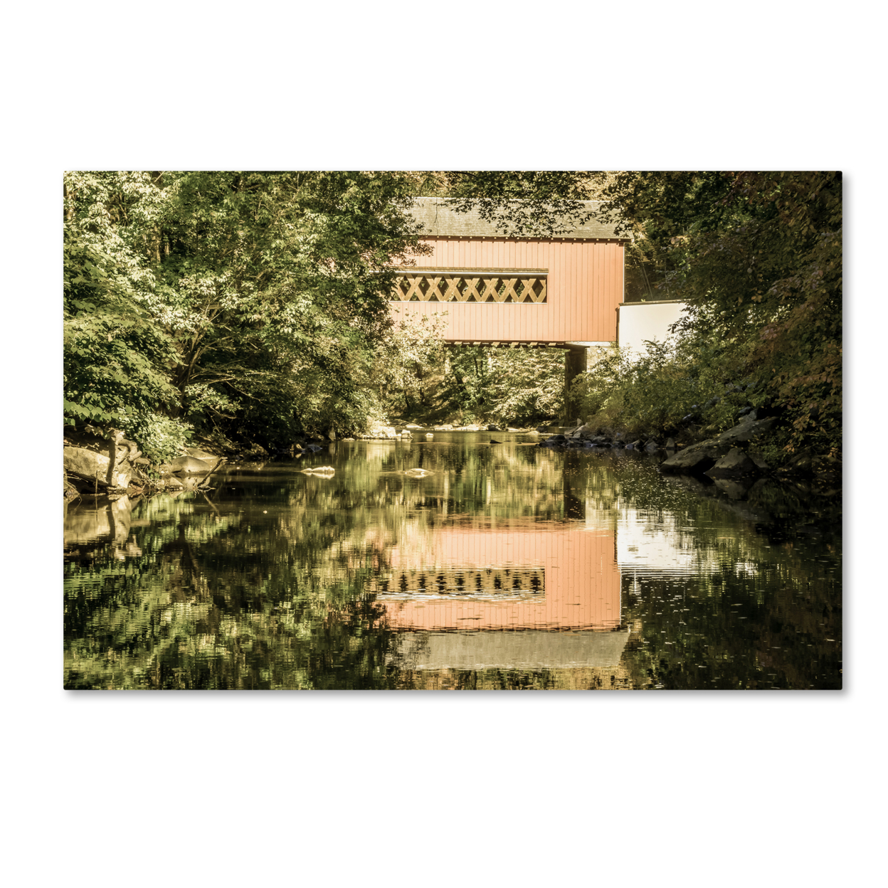 PIPA Fine Art 'The Reflection Of Wooddale Covered Bridge' Canvas Art 16 X 24