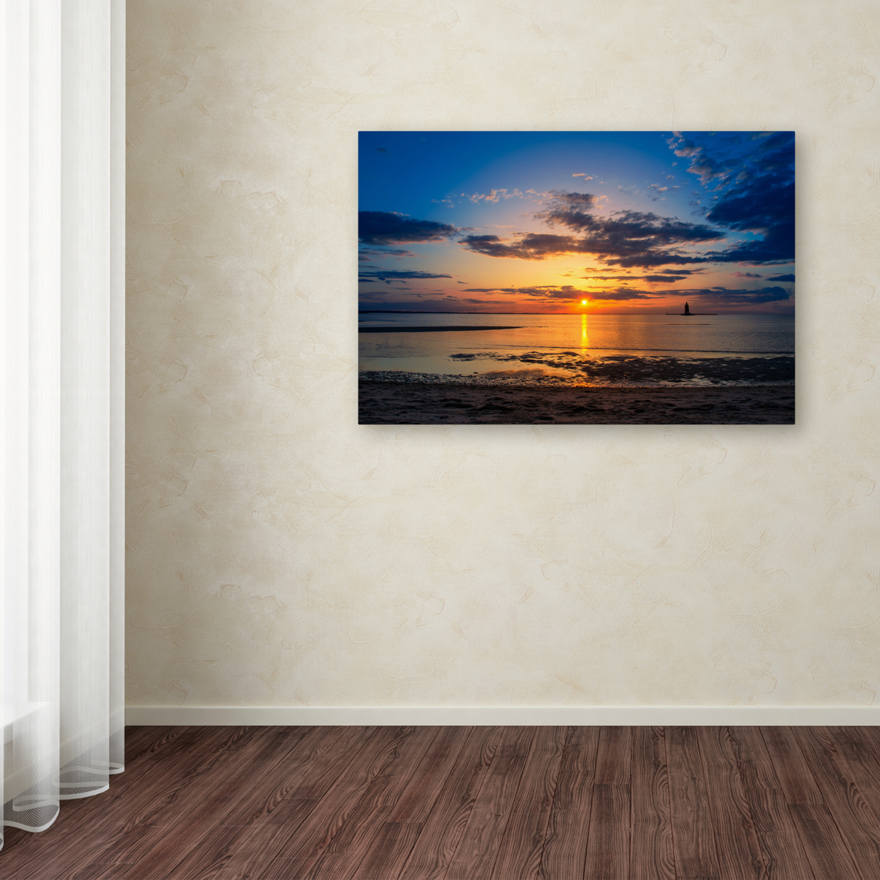 PIPA Fine Art 'Sunset Breakwater Lighthouse' Canvas Art 16 X 24