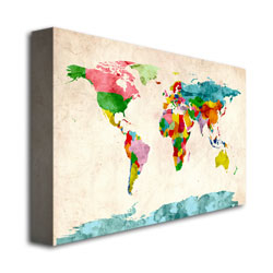 Michael Tompsett 'Watercolor World Map' Canvas Art 16 X 24