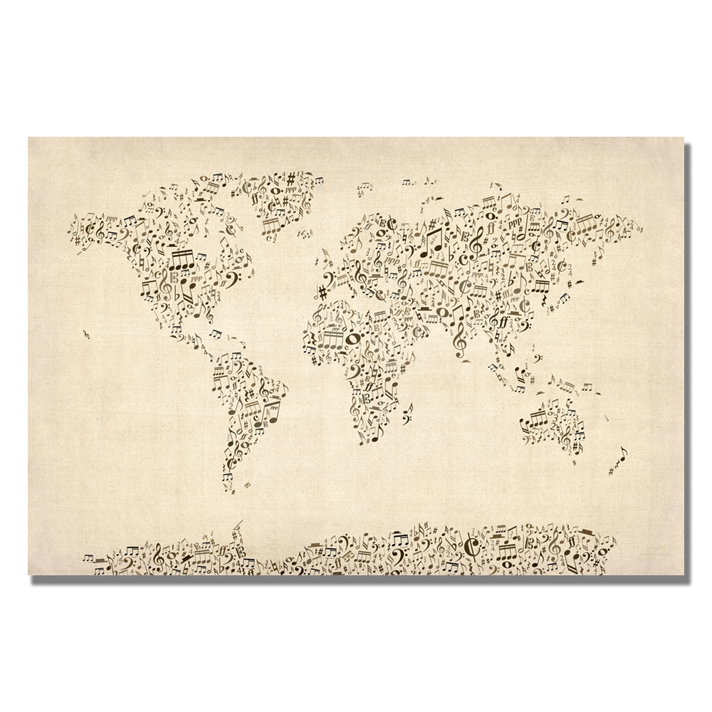 Michael Tompsett 'Music Note World Map' Canvas Art 16 X 24