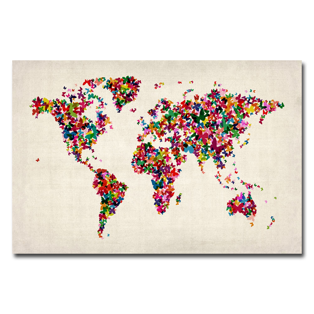 Michael Tompsett 'Butterflies World Map' Canvas Art 16 X 24