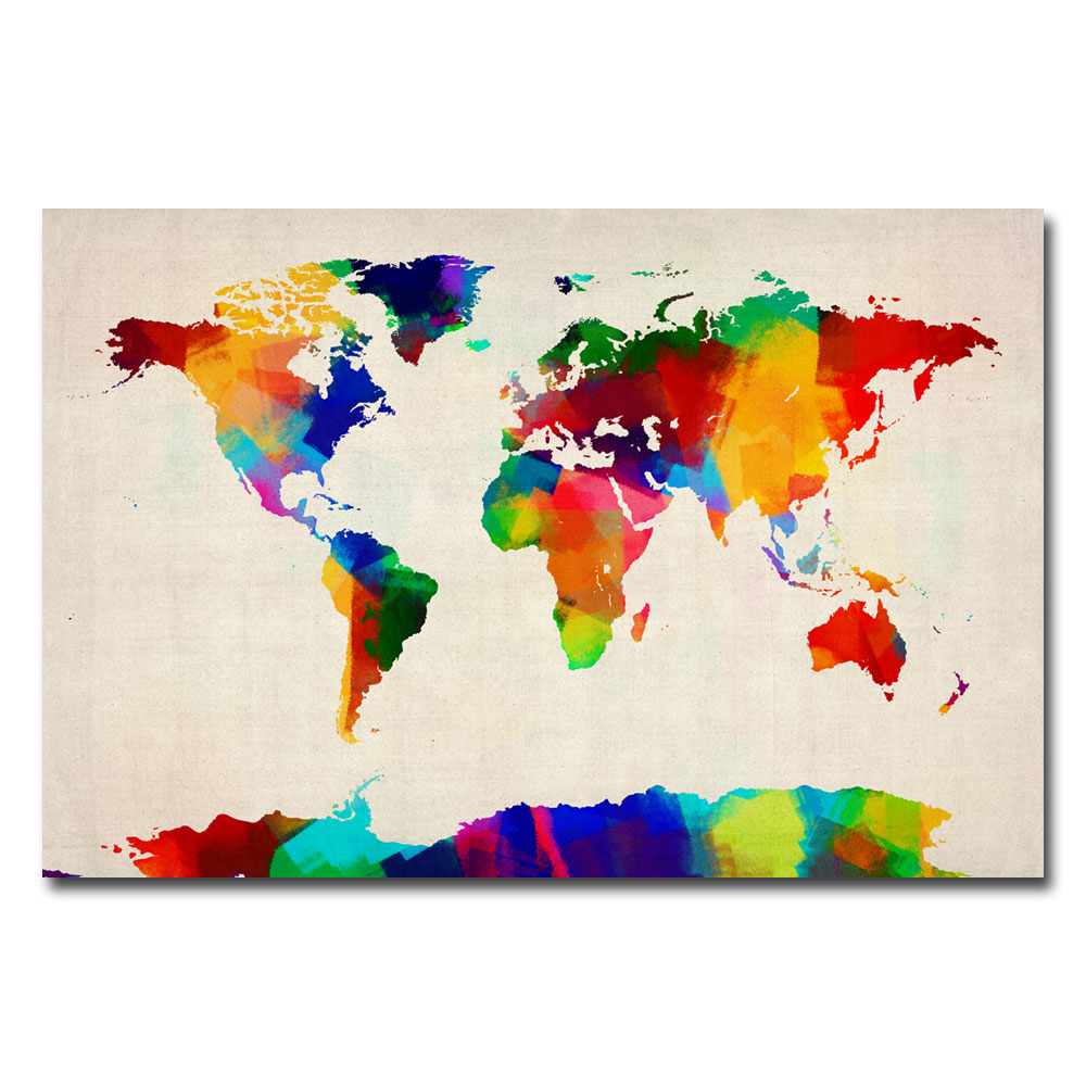 Michael Tompsett 'Sponge Painting World Map' Canvas Art 16 X 24
