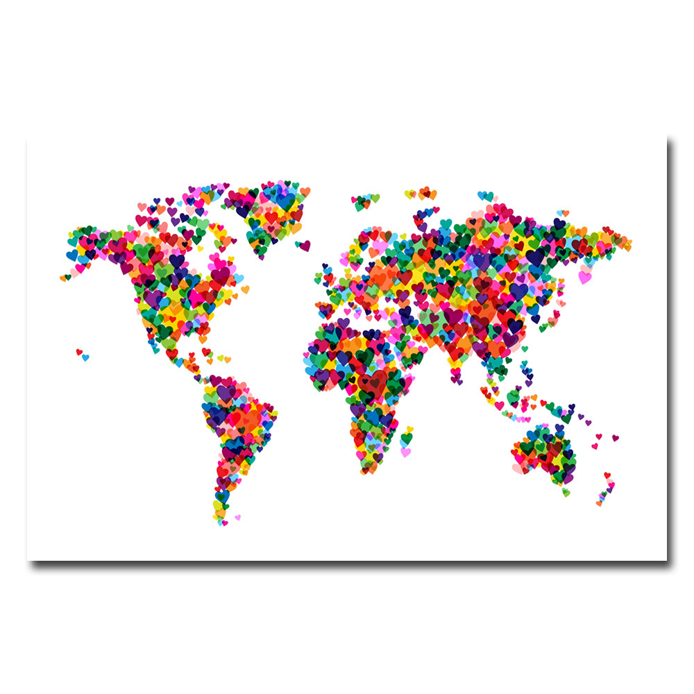 Michael Tompsett 'Love & Hearts World Map' Canvas Art 16 X 24